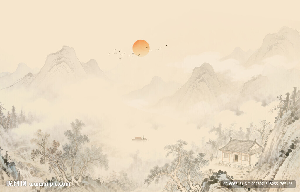 意境水墨山水画