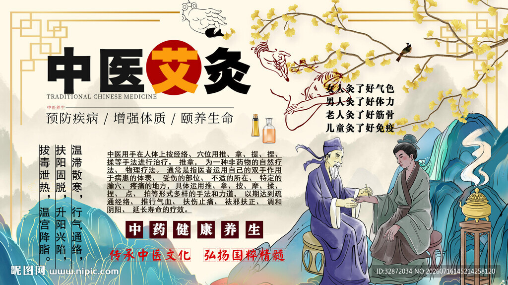 中医艾灸背景墙