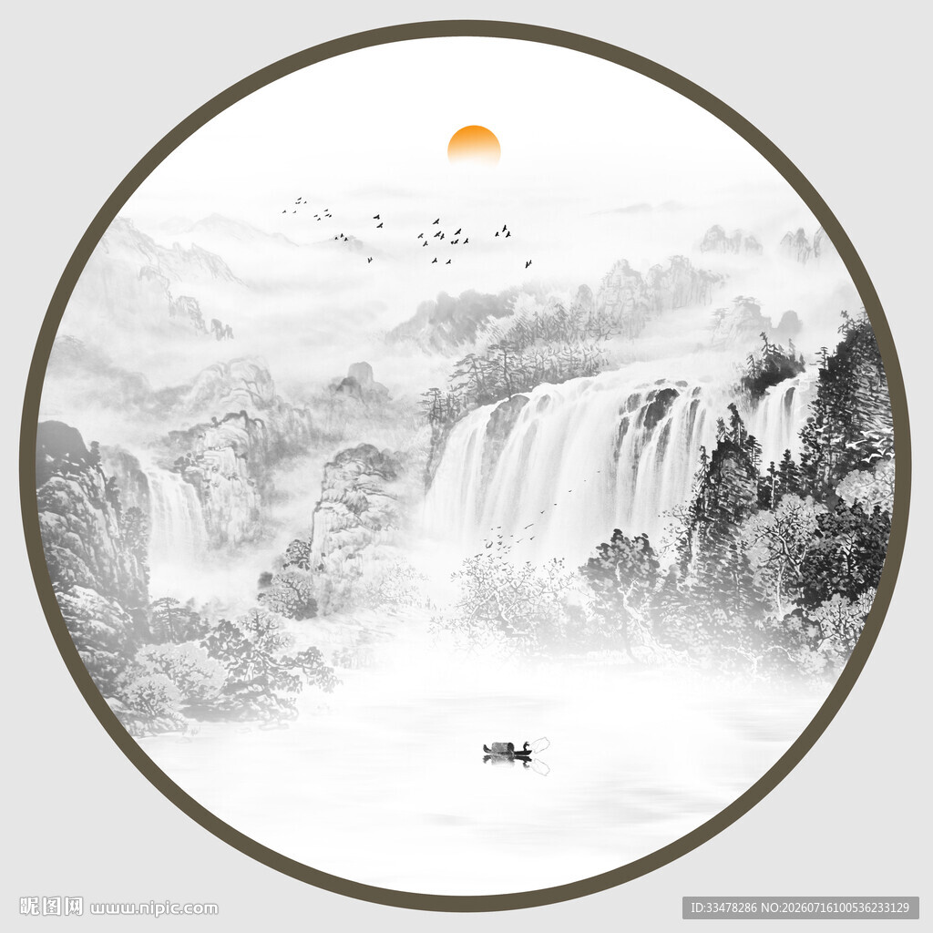 圆形山水画