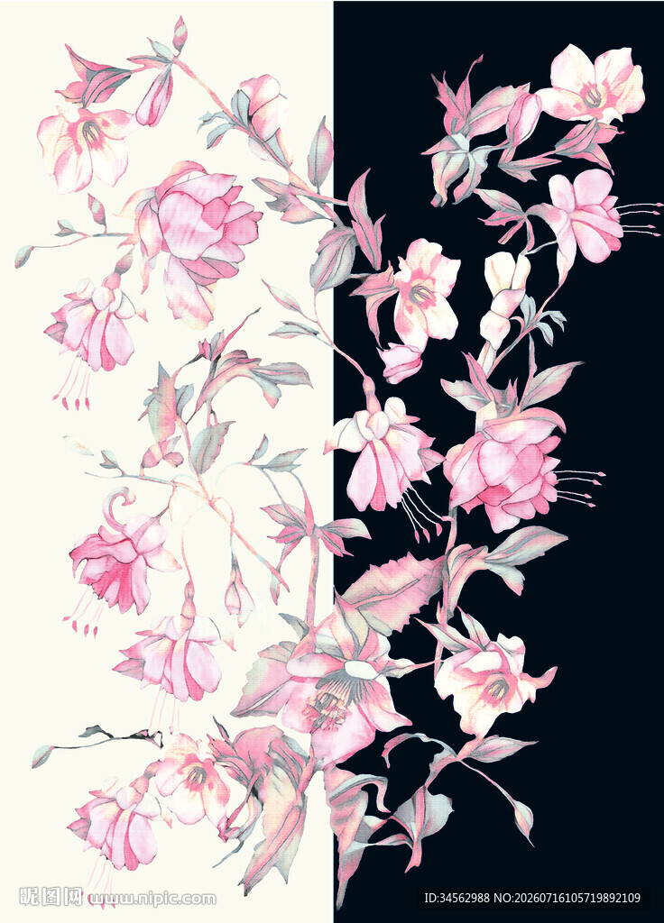 手绘花 数码印花