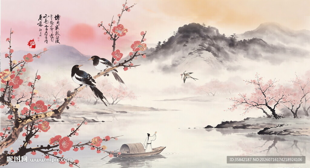 山水意境中国风水墨画