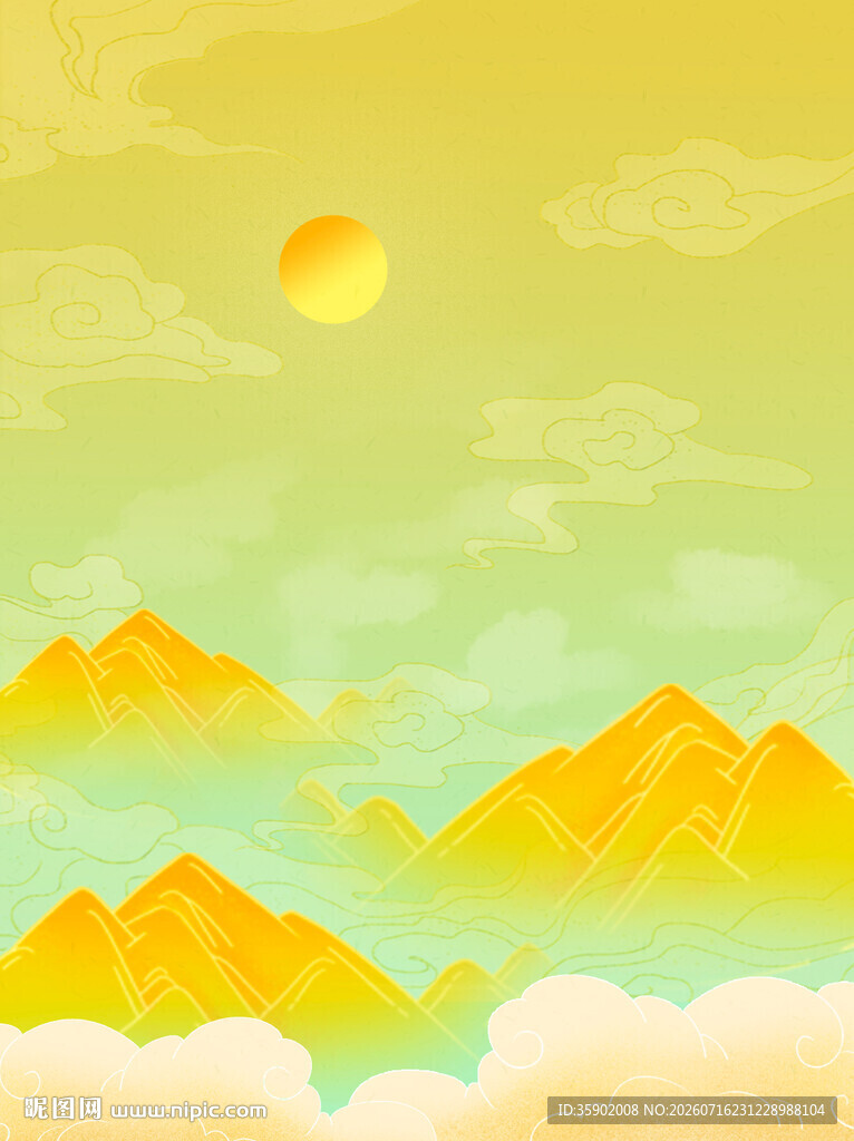 日出下的层叠山峦
