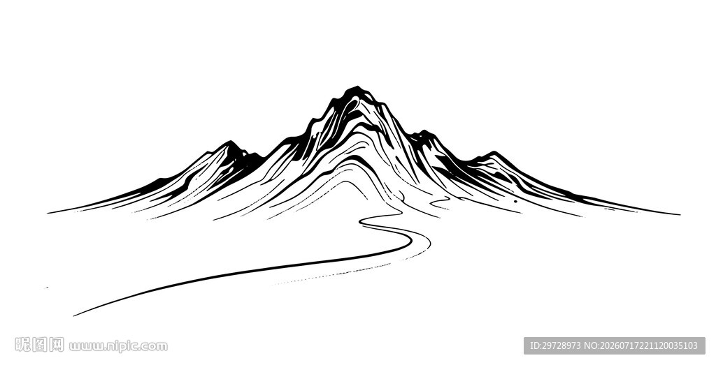 矢量创意线条勾勒山水画