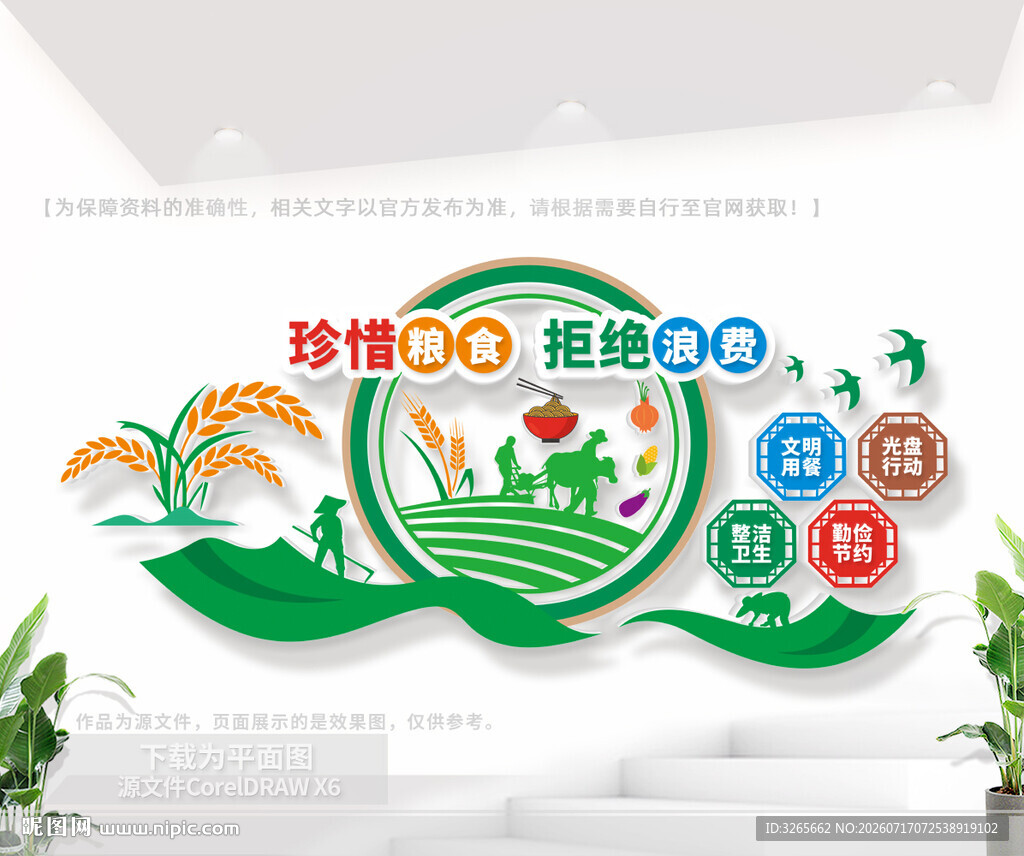 珍惜粮食拒绝浪费食堂文化墙