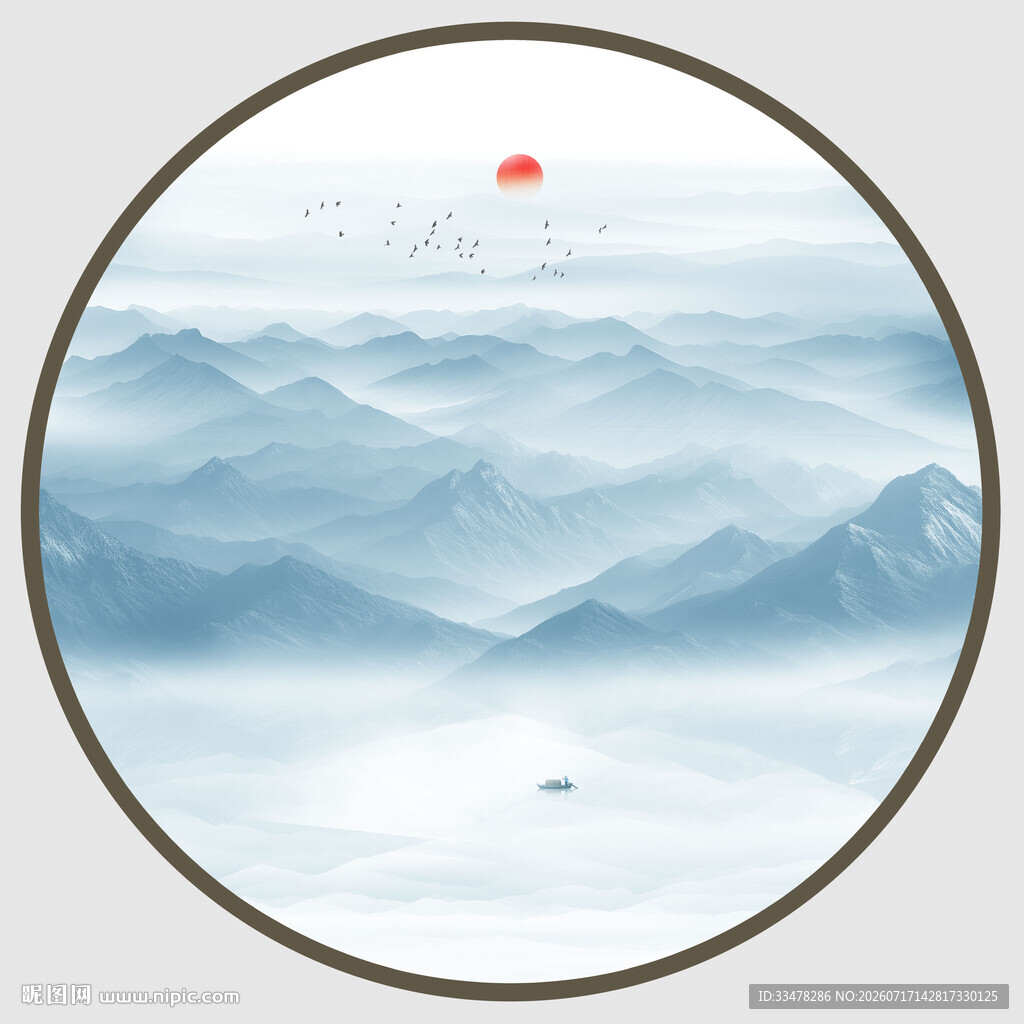 圆形水墨画