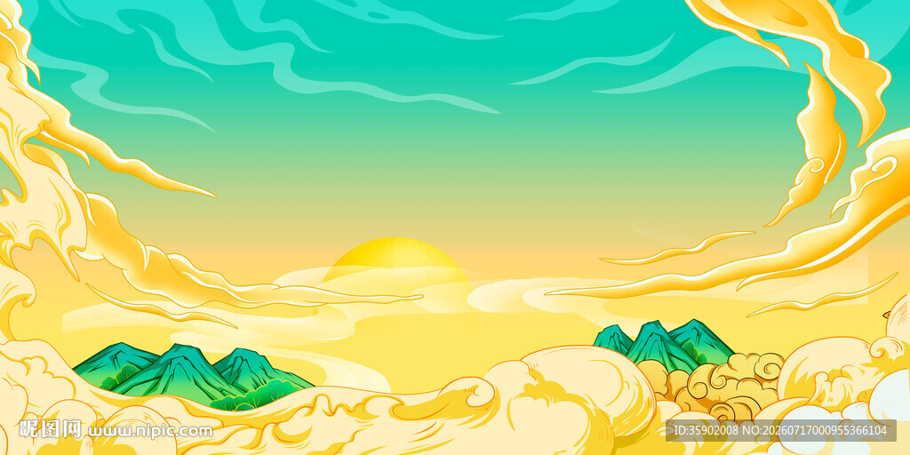 金色山海日出美景