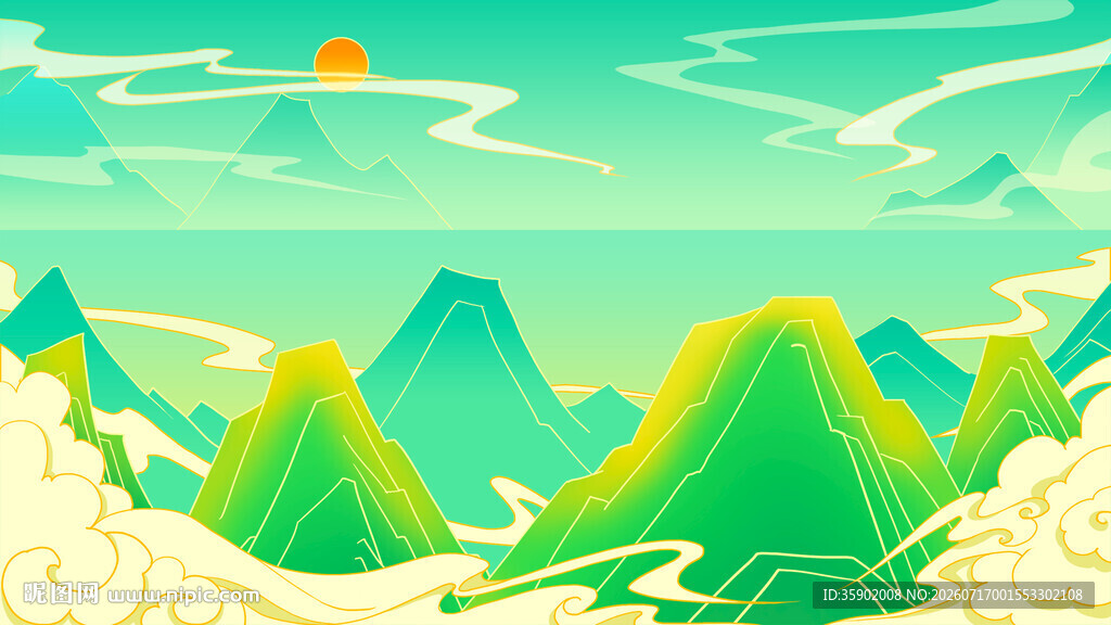清新山川风景插画