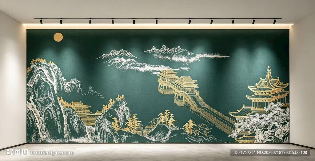 中式山水金墨装饰壁画