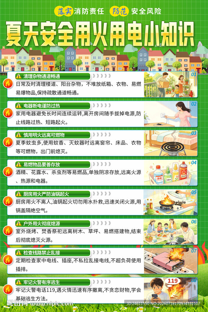 夏季安全用电用用火知识海报