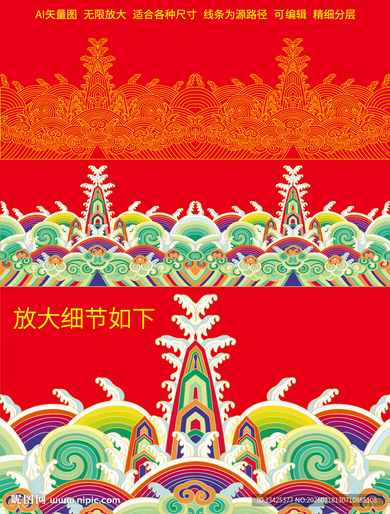 龙袍官服纹样刺绣海水江崖纹证书