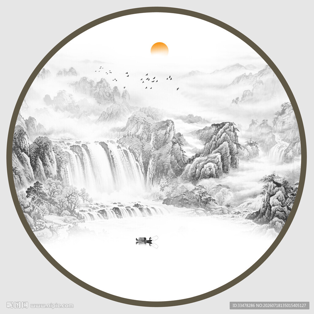 圆形山水画