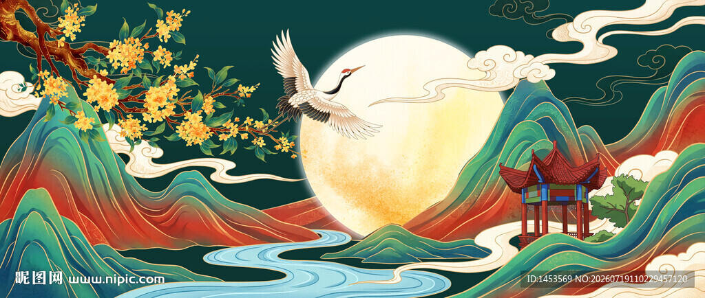国潮中秋插画