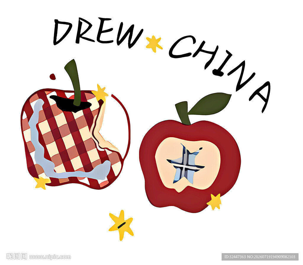 手绘中国风苹果创意图案