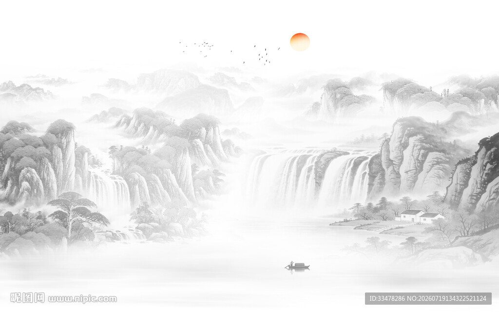 国画水墨山水画
