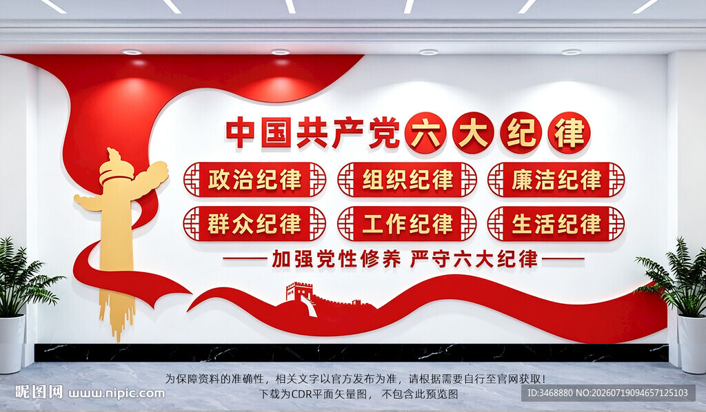 党的六大纪律党建文化墙