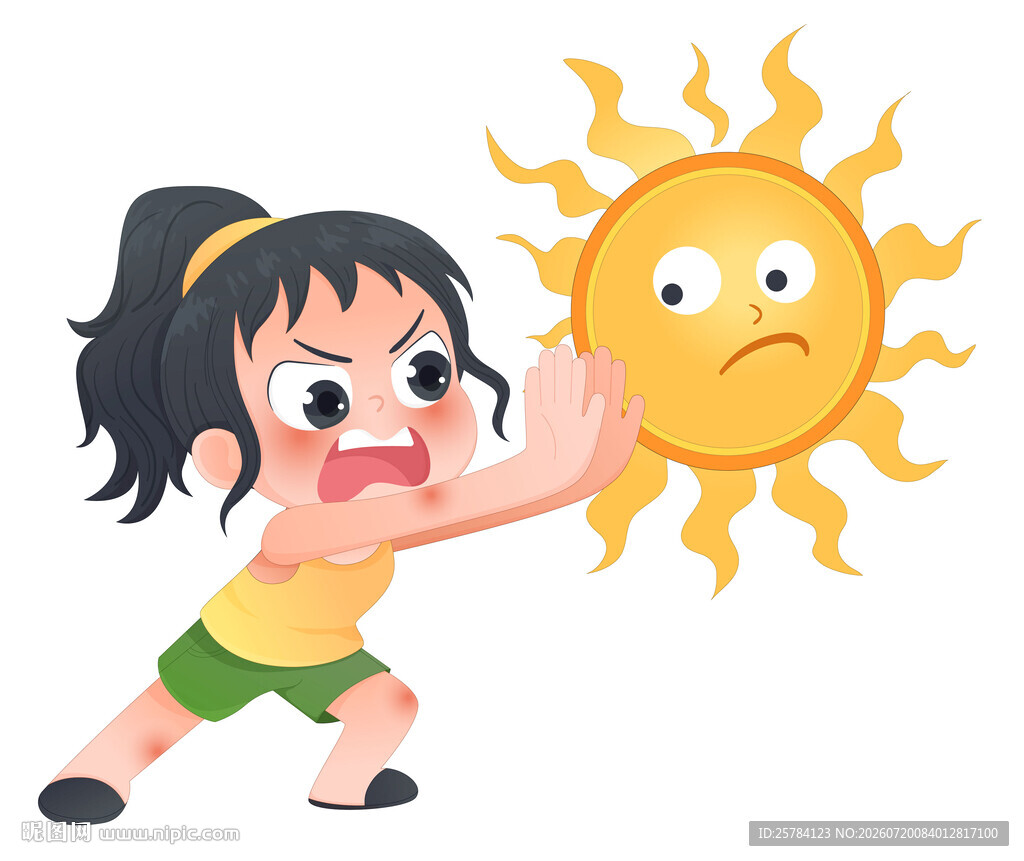 夏天大太阳炎热高温防中暑插画