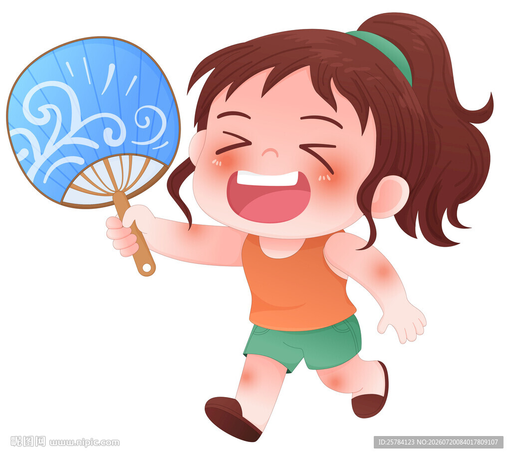 扇扇子清凉消暑夏天防中暑插画