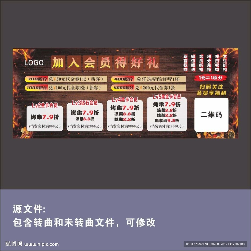 烧烤店入会得好礼宣传卡片