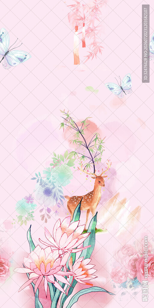 梦幻花卉与灵动小鸟图