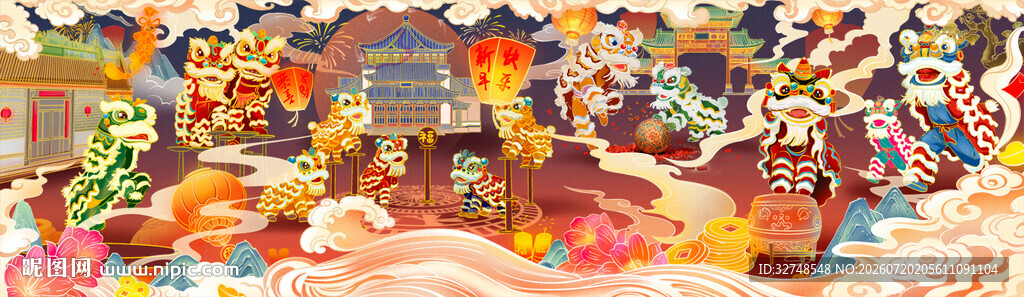 喜庆国潮过新年舞龙舞狮闹元宵