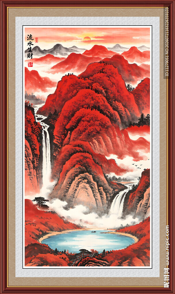 鸿运大头挂画流水生财招财画竖版
