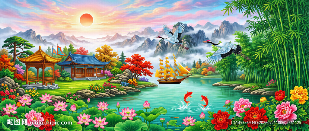 传统中式山水中堂画
