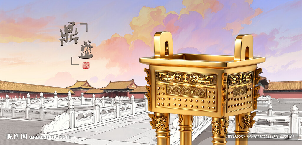 金色鼎器于古典场景中