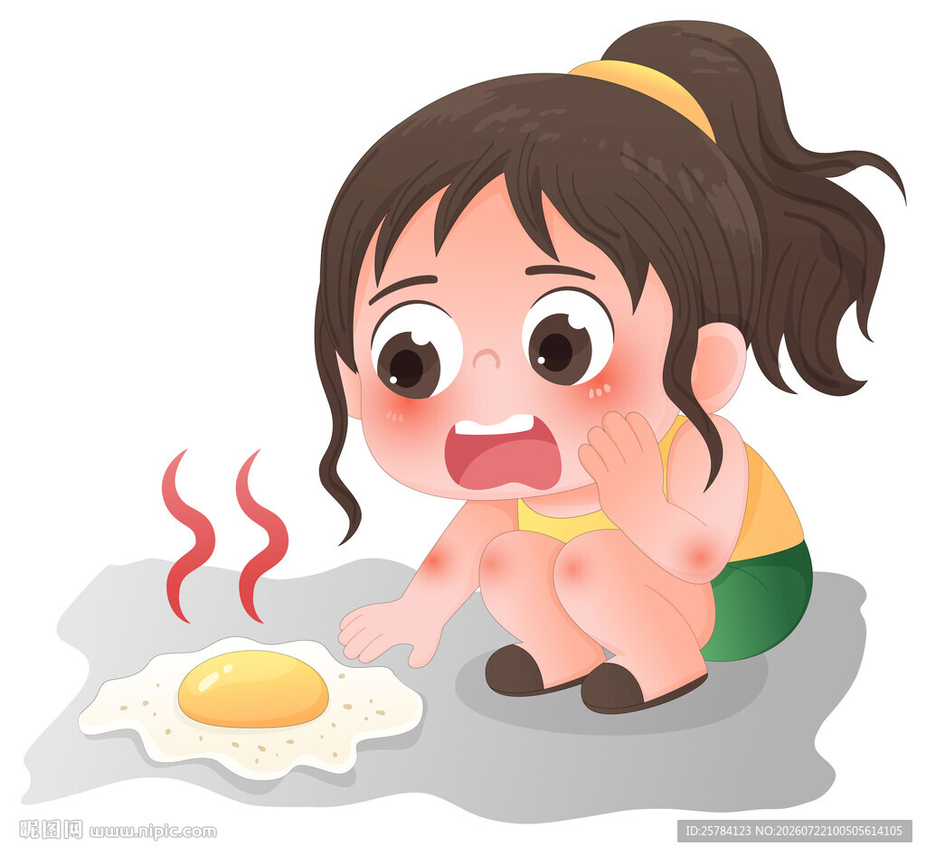 夏天炎热马路上煎蛋高温儿童插画