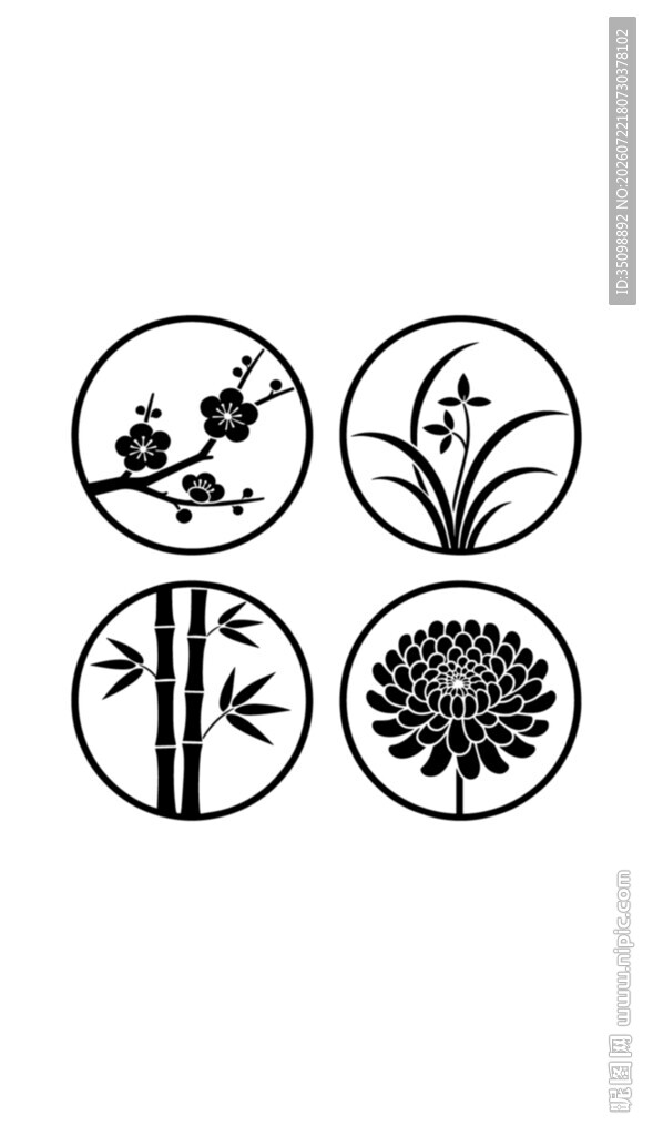 中式植物梅兰竹菊图案设计元素