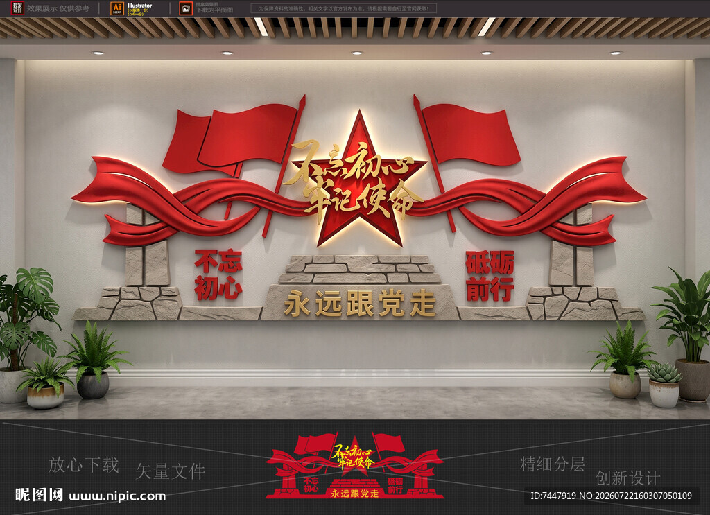 不忘初心党建文化墙