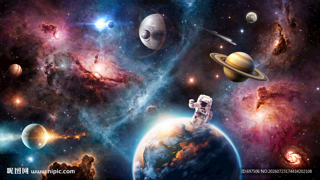 太空宇宙漩涡银河星球宇航员背景