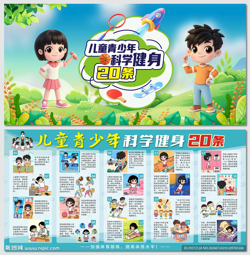 儿童青少年科学健身20条展板