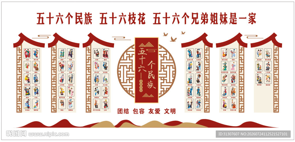 五十六个民族文化墙 校园传统文