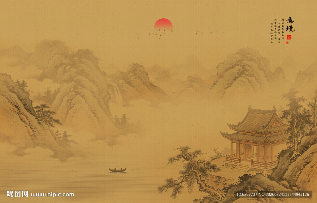 禅意宋氏美学水墨山水背景墙壁画