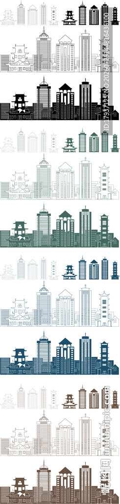 雅安城市建筑剪影地标插画