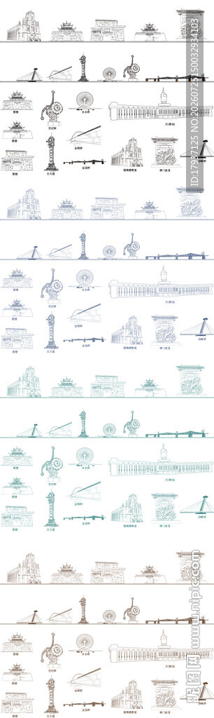 天津城市建筑剪影地标插画