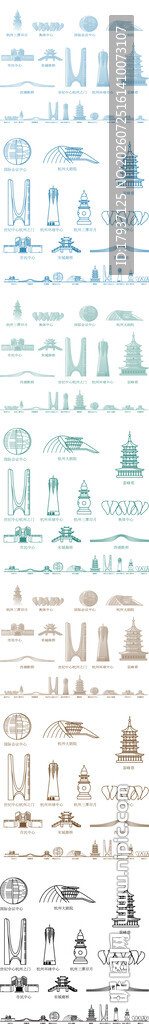 杭州浙江城市建筑剪影地标插画