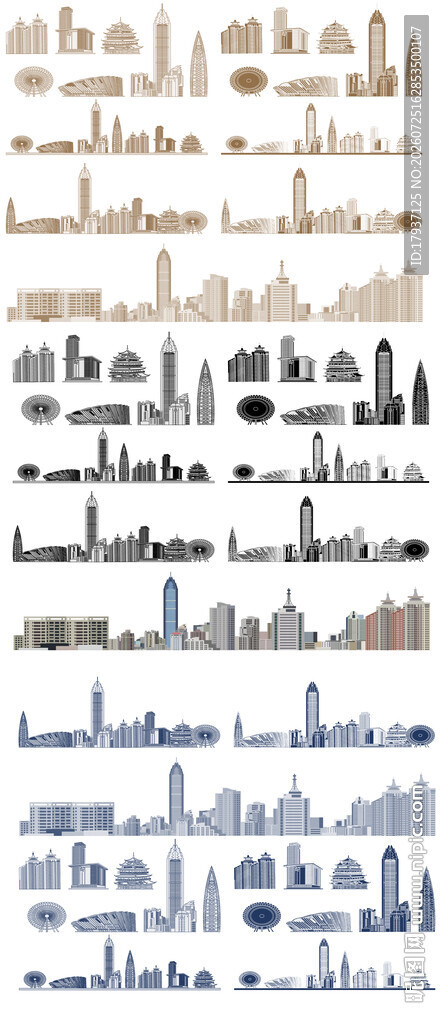 温州浙江城市建筑剪影地标插画