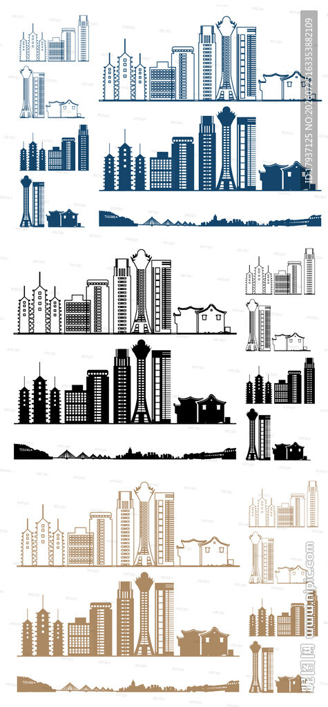 嘉兴浙江城市建筑剪影地标插画