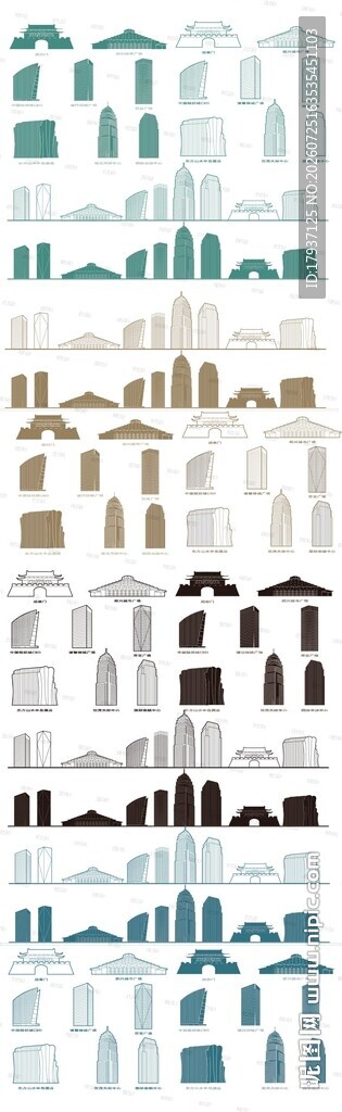 绍兴浙江城市建筑剪影地标插画