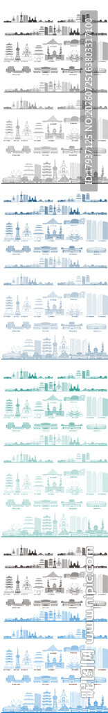 西宁青海城市建筑剪影地标插画