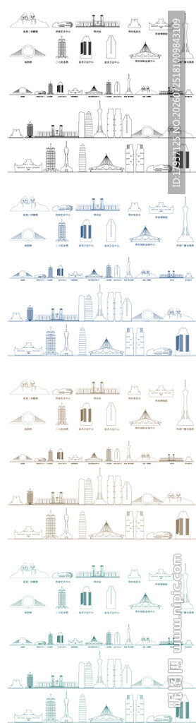 郑州河南城市建筑剪影地标插画
