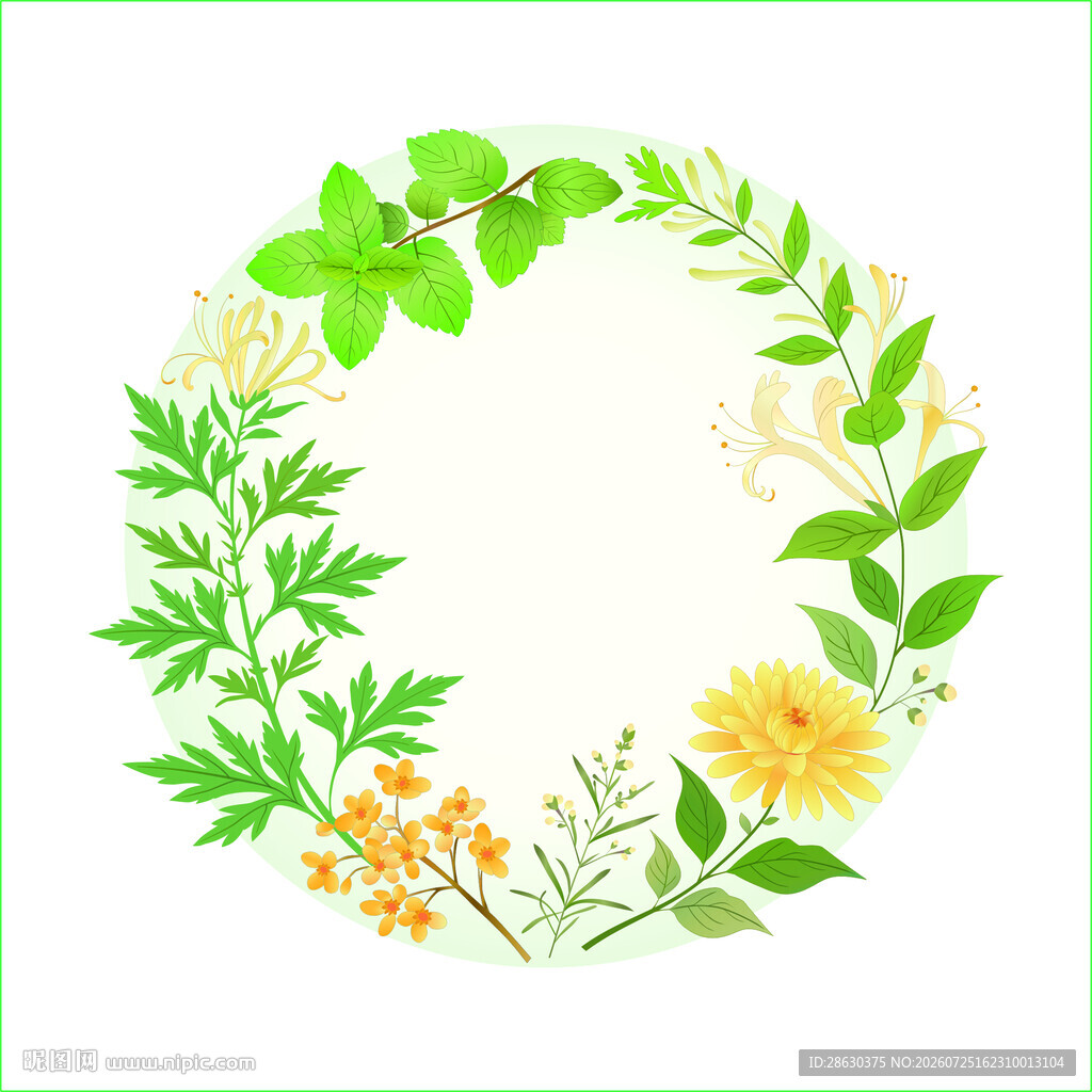 手绘清新植物花环图案插画矢量图