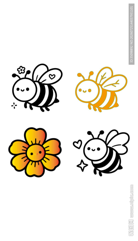 蜜蜂与花朵可爱图案
