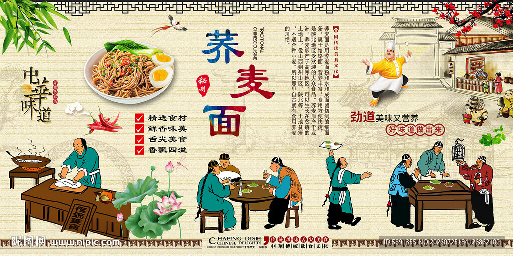 荞麦面背景墙
