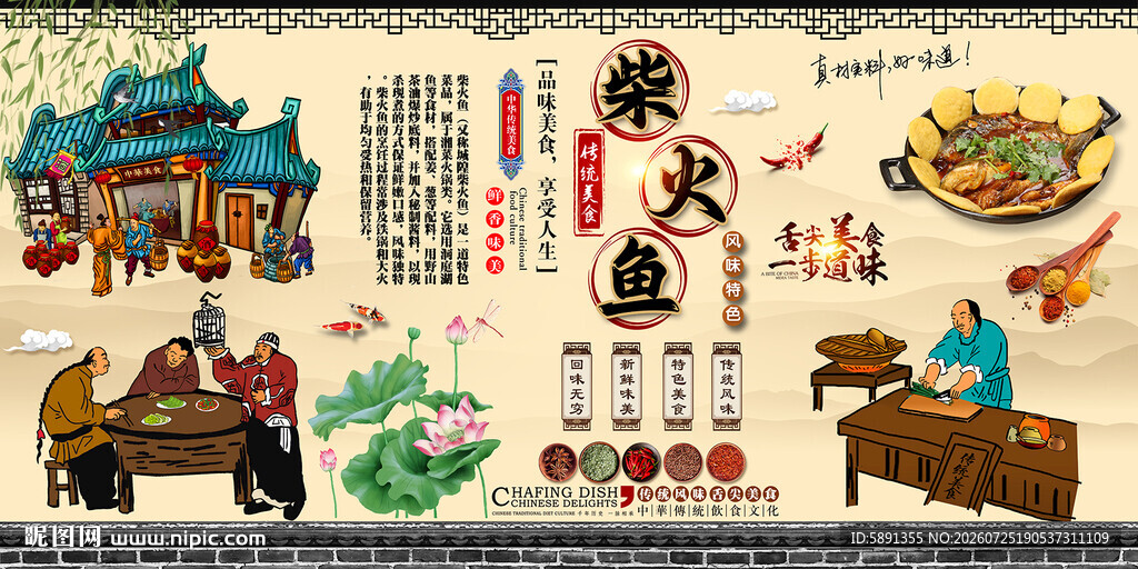 柴火鱼背景墙