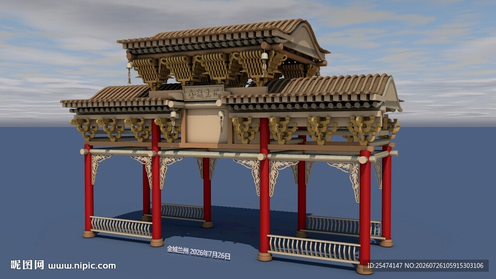 中式古建筑牌坊模型