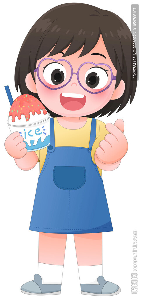 草莓味冰淇淋夏天防中暑儿童插画