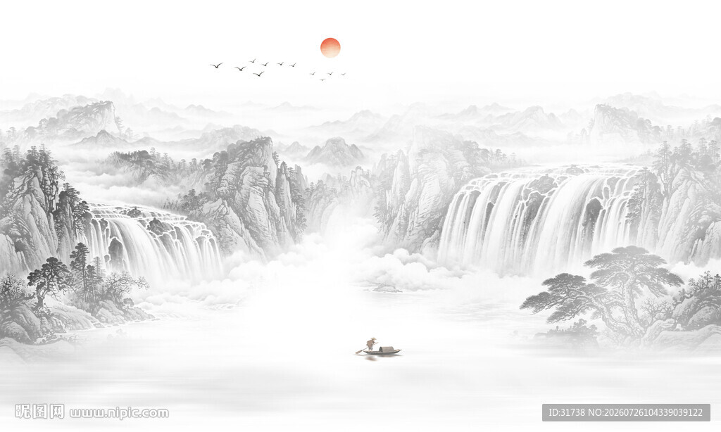 新中式国画山水电视背景墙