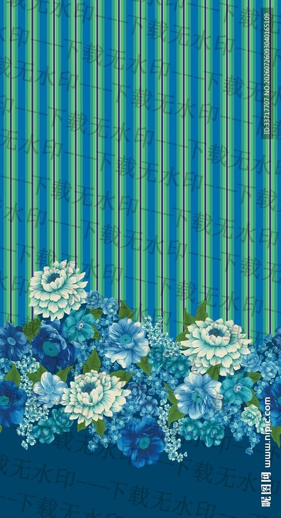 蓝绿条纹底花卉装饰图